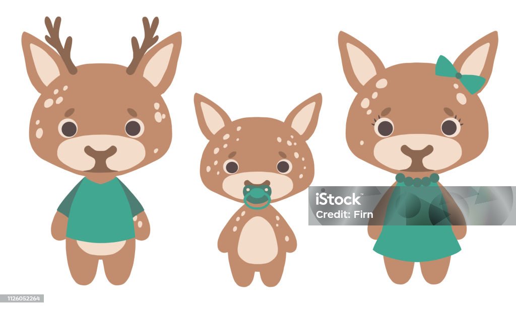 Cute Cartoon style deer family with father, mother and baby vector illustration Drawings suitable for children designs Animal stock vector