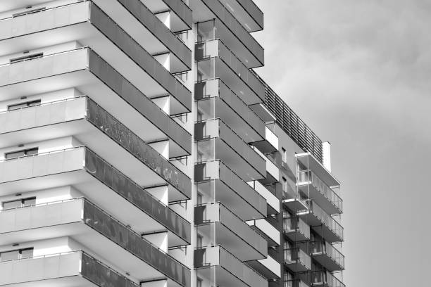 istock Facade of a modern apartment building. Black and white. 1126053623