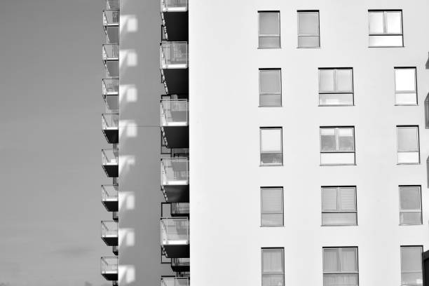istock Facade of a modern apartment building. Black and white. 1126053727
