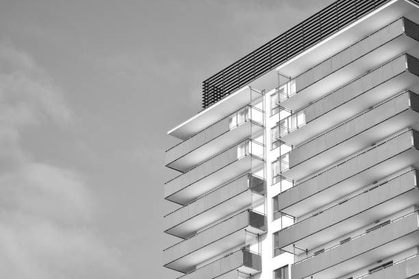 istock Facade of a modern apartment building. Black and white. 1126053781