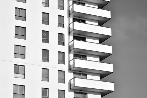 istock Facade of a modern apartment building. Black and white. 1126054816