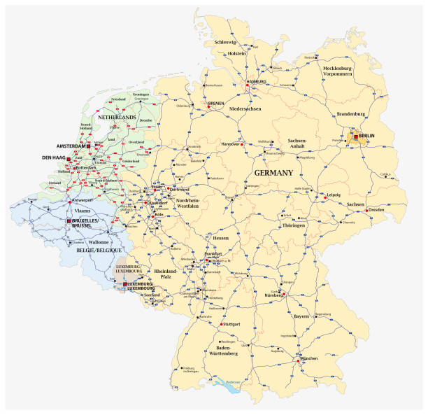 illustrations, cliparts, dessins animés et icônes de carte vectorielle autoroute d’allemagne et les états du benelux - netherlands map cartography silhouette