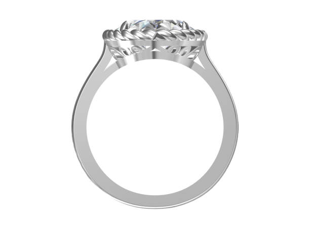 istock Diamonds wedding white gold ring. on white , 3D illustration. 1126058860