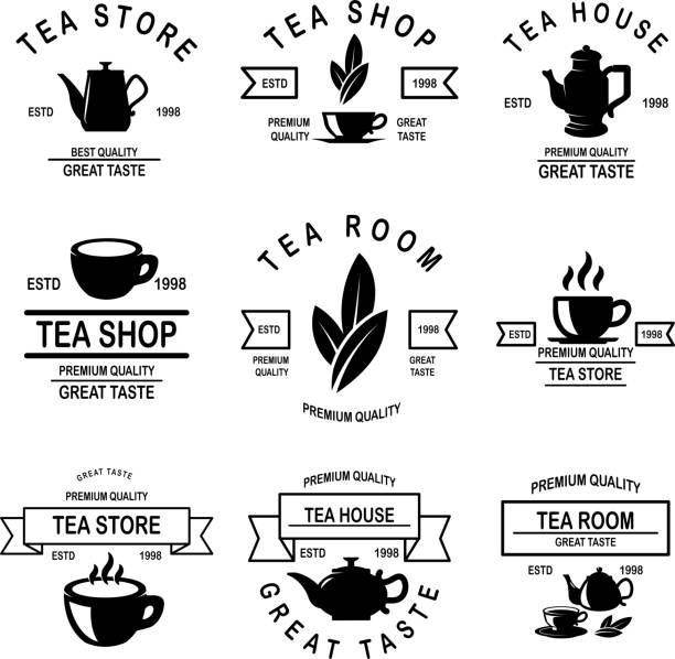 Set of tea house labels. Design element for emblem, sign, poster. Set of tea house labels. Design element for emblem, sign, poster. Vector illustration dried tea leaves stock illustrations