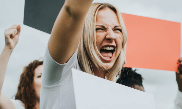 istock Group of angry female activists is protesting 1126061808