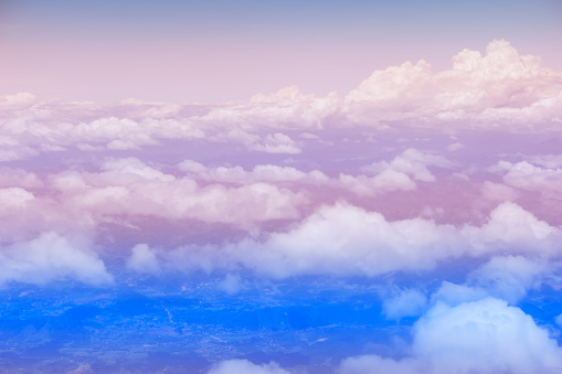 sky pink and blue colors.sky abstract background. High angle shots taken from the plane. Sweet pastel blu
