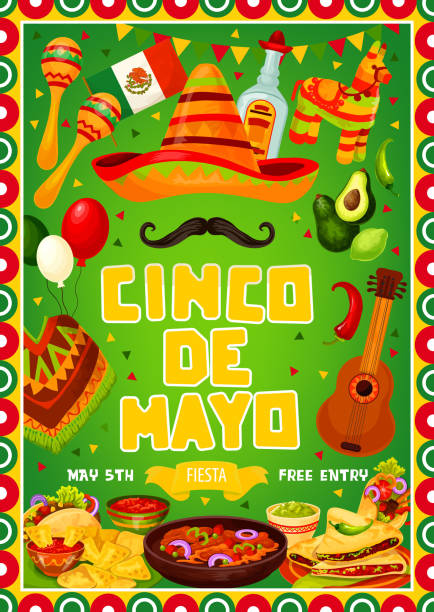 ilustrações, clipart, desenhos animados e ícones de fiesta mexicana comida de festa de férias de cinco de mayo - pepper chili pepper frame food