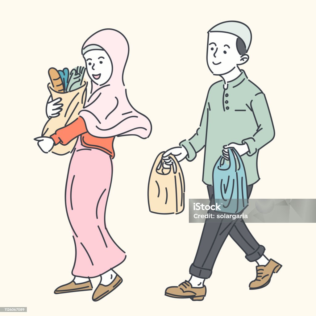 Happy Muslim Family Simple Line Cartoon Illustration Stock Illustration -  Download Image Now - iStock