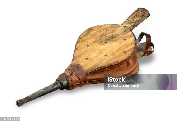 Vintage Bellows Isolated On White Stock Photo - Download Image Now - Bellows, Retro Style, Wood - Material