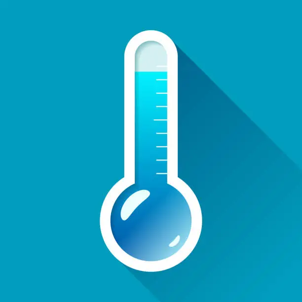 Vector illustration of Thermometer in flat style on color background. Very cold temperature. Vector design object for you project