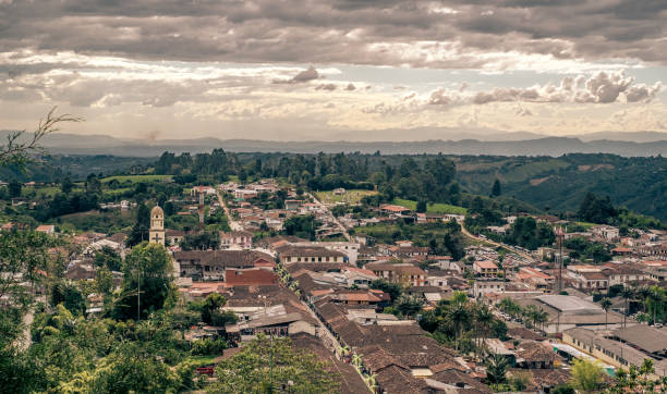Salento, Colombia Aerial view of the town of Salento, Quindío, Colombia. Coffee production area. armenia country stock pictures, royalty-free photos & images