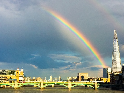 Rainbow over the river Thames in London