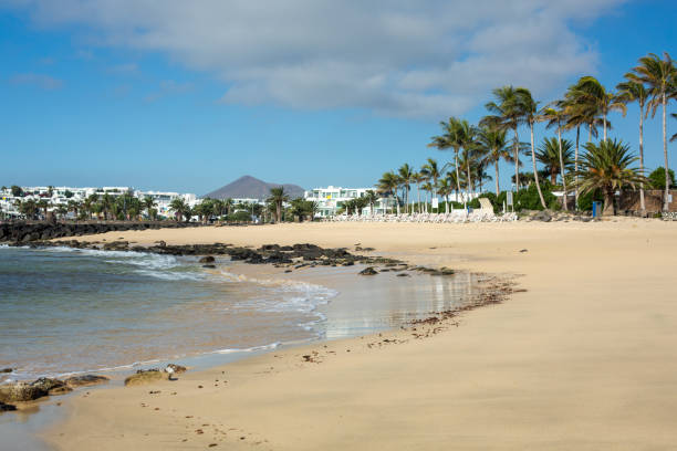 Morning ebb on the beach in Costa Teguise. Island Lanzarote, Spain.