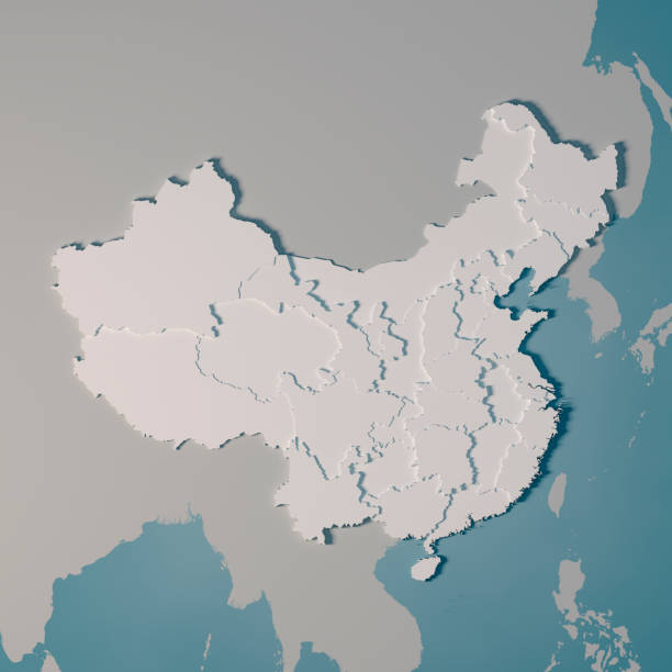 chine pays divisions administratives de la carte 3d render - yellow sea photos et images de collection