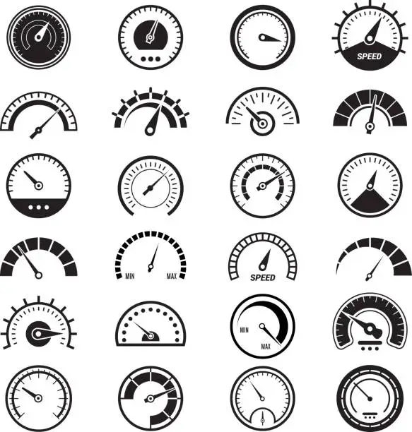 Vector illustration of Level measure infographic. Speedometer sign fuel limit speed indicator vector black signs