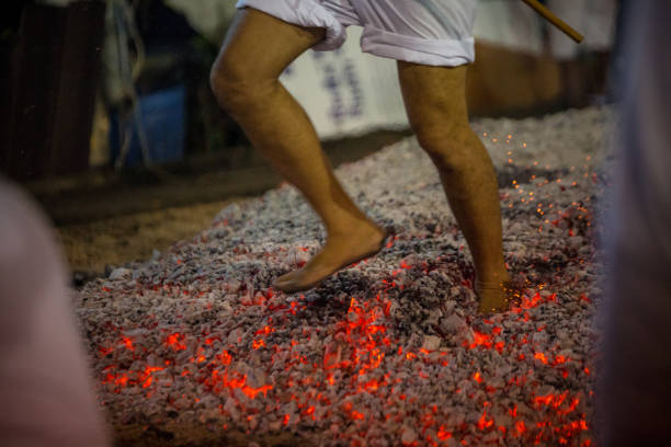 Traditional fire walking on the festival in Thailand