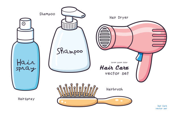 Hair Dryer Comb Brush Shampoo Bottle Hairspray Stock Illustration -  Download Image Now - Hair Dryer, Group Of Objects, Hair Salon - iStock