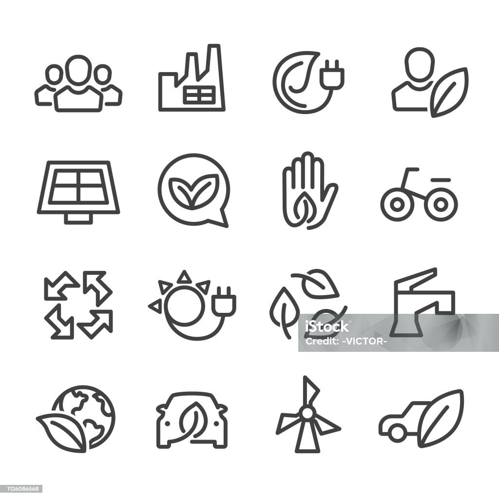 Environmental Conservation Icons Set - Line Series Environmental Conservation, Building Exterior stock vector