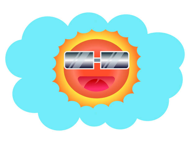 illustrazioni stock, clip art, cartoni animati e icone di tendenza di sun face con occhiali da sole e happy smile illustration, concept estivo - krung