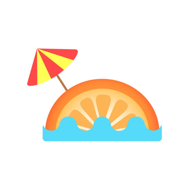 illustrazioni stock, clip art, cartoni animati e icone di tendenza di concetto di spiaggia tropicale fatto di limone e ombrellone, illustrazione concetto estivo - krung