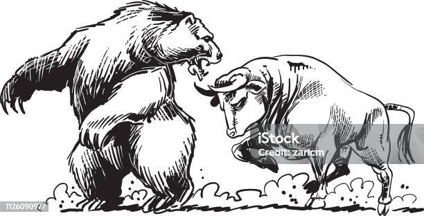 A Bull Fighting A Bear Stock Illustration - Download Image Now - Bear, Bull - Animal, Stock Market and Exchange