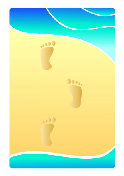 песок пляжа с печатью ноги, концепция лета иллюстрации - krung stock illustrations