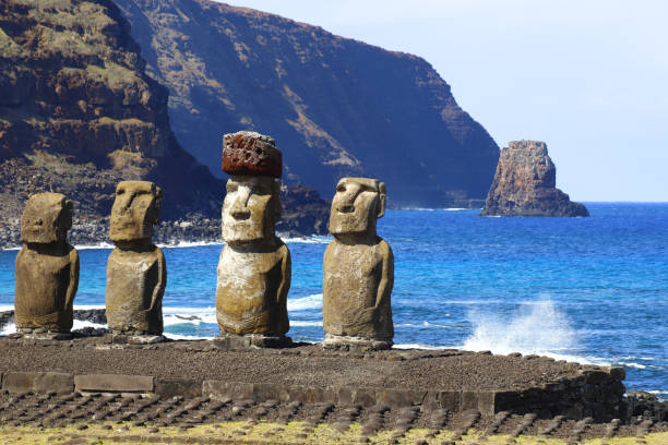 Ahu Tongariki's moai at Easter Island, Chile stock photo