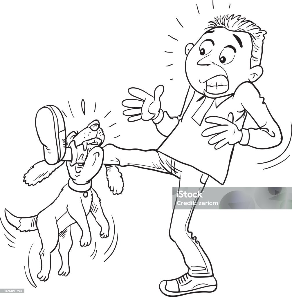 Naughty dog biting foot Adult stock vector