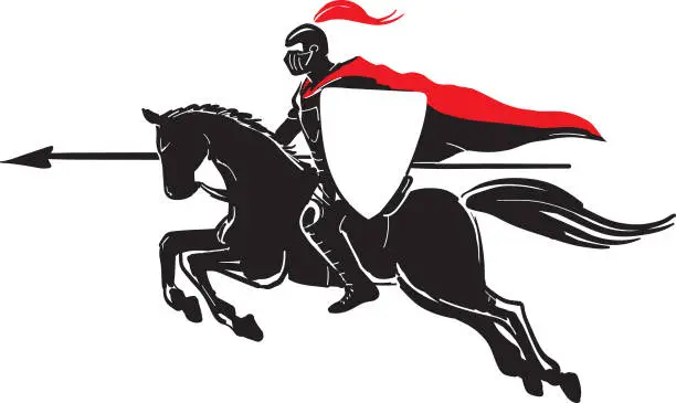 Vector illustration of Silhouette of the knight on a horse