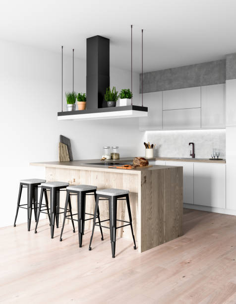 Modern kitchen interior Modern kitchen interior. Render image. faucet photos stock pictures, royalty-free photos & images