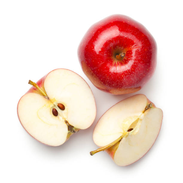 白い背景で隔離赤いリンゴ - red apple ストックフォトと画像