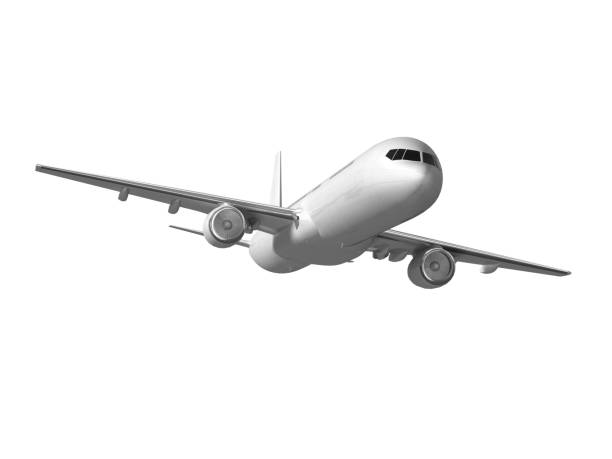 istock Airplane flight journey travel destination landing isolated white background 1126098975