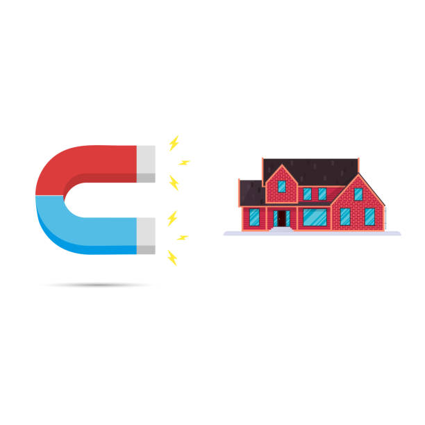 istock Red and blue horseshoe magnet icon sign attract house. Real estate concept flat style design vector illustration isolated on white background. 1126101651