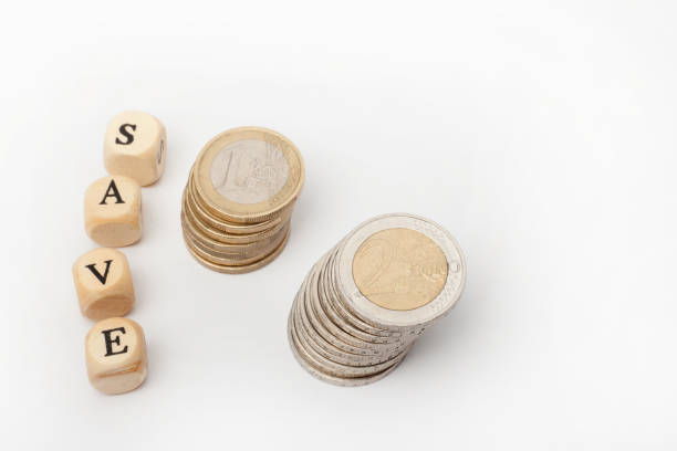 istock Euro coins with the word save on the white background, isolated 1126103034