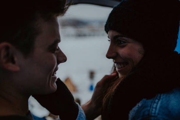 istock Couples camping in winter at the lake 1126103981