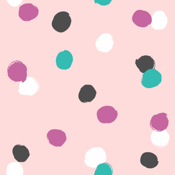 불규칙 한 폴카 점 거친 브러시로 직접 그린. 간단한 완벽 한 패턴입니다. 그런 지, 스케치, 수채화입니다. 핑크, 블루, 블랙, 퍼플, 화이트. - femininity pattern female backgrounds stock illustrations