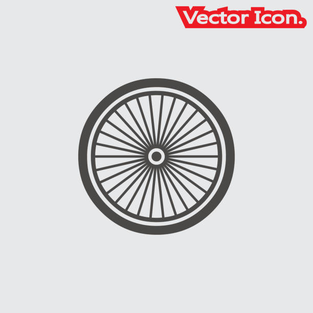 ilustrações, clipart, desenhos animados e ícones de roda de bicicleta. símbolo de sinal isolado de ícone e estilo plano para app, web e design digital. - bicycle wheel tire spoke