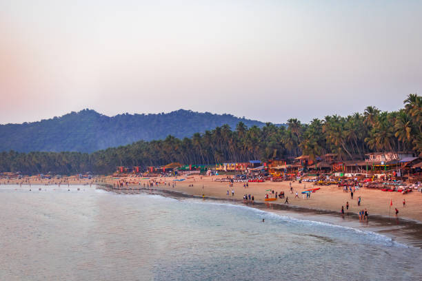panoramic view of palolem beach in south Goa peaceful landscape  of beaches in Goa India palolem beach stock pictures, royalty-free photos & images
