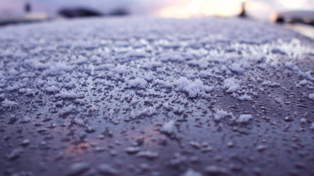 istock Close-ups of snow after falling on a metallic surface 1126118257