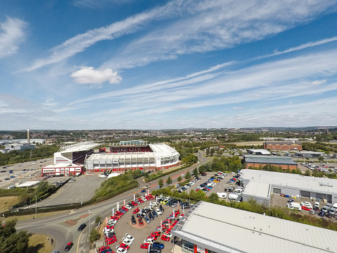 Aerial view of the BET365 stadium home of Stoke City Football Club, the Potters, Stoke on Trent, Stoke City FC
