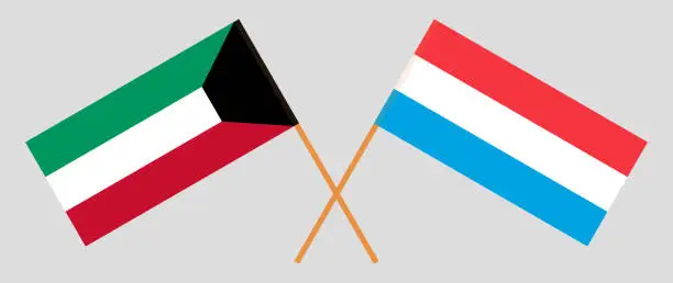 Vector illustration of Luxembourg and Kuwait. The Luxembourgish and Kuwaiti flags. Official proportion. Correct colors. Vector