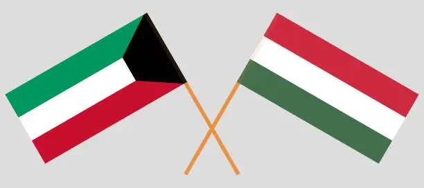 Vector illustration of Hungary and Kuwait. The Hungarian and Kuwaiti flags. Official proportion. Correct colors. Vector