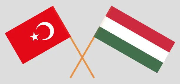 Vector illustration of Hungary and Turkey. The Hungarian and Turkish flags. Official proportion. Correct colors. Vector