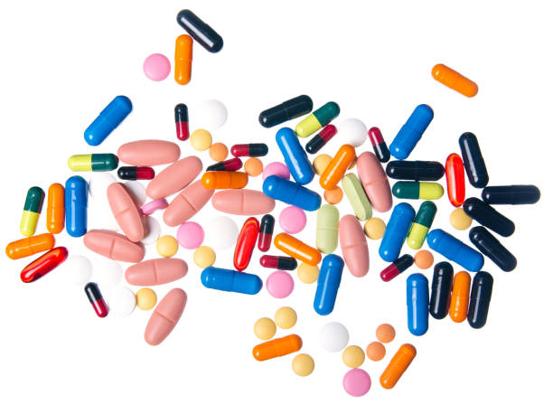 istock Colorful pills medical on white background 1126123400