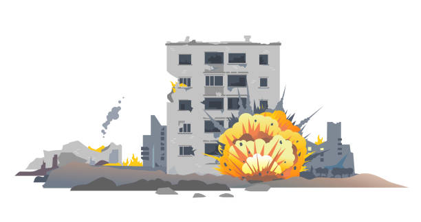 ilustraciones, imágenes clip art, dibujos animados e iconos de stock de el bombardeo de zonas residenciales - fireball flame fire bomb