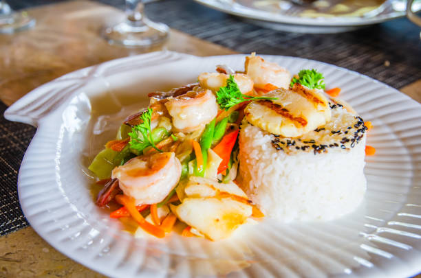 Plate Presentation, Shrimp, Asian Food, Rice, Balance, Gourmet,