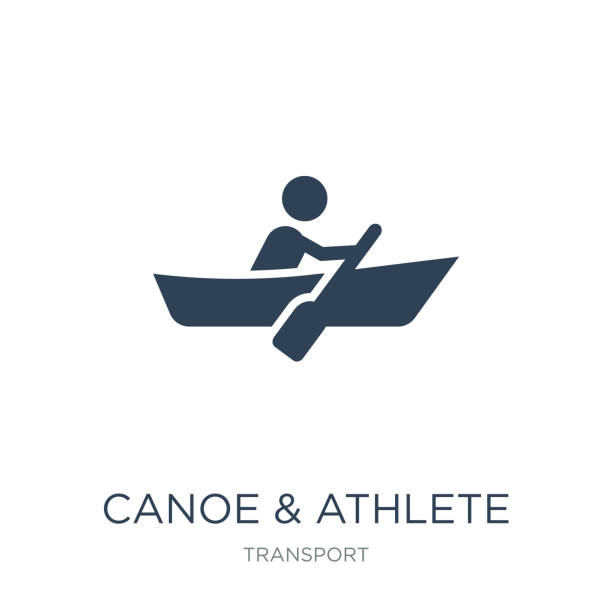 ilustraciones, imágenes clip art, dibujos animados e iconos de stock de canoa y atleta icono vector sobre fondo blanco, la canoa y la atleta moderno llenada de iconos de transporte colección, canoa y atleta vector ilustración - kayak barco de remos