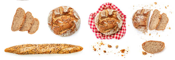 istock Freshly baked bread isolated on white background. Rustic wholegrain bread, round shape 1126130388