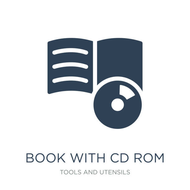 book with cd rom icon vector on white background, book with cd rom trendy filled icons from Tools and utensils collection, book with cd rom vector illustration book with cd rom icon vector on white background, book with cd rom trendy filled icons from Tools and utensils collection, book with cd rom vector illustration dvd logo stock illustrations