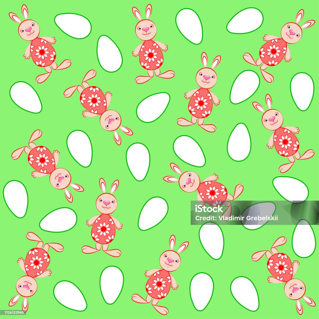 Texture. Easter motives. Rabbits and eggs Texture. Easter motives. Rabbits and eggs. White eggs and pink bunnies are on a green background. Vector illustration. Abstract stock vector